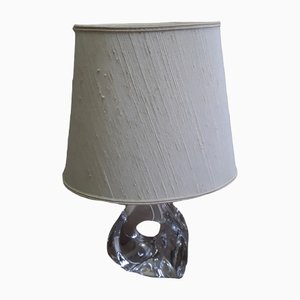 French Table Lamp with Sculptural Crystal Glass Base and Beige Fabric Shade from Daum, 1970s
