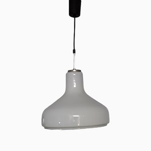 Deckenlampe mit Opalweißem Glasschirm, Verchromter Metallhalterung & Schwarzem Kabel und Baldachin, 1960er