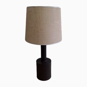 Bottle-Shaped Table Lamp with Turned Teak Foot & Hinged Fabric Shade, 1970s