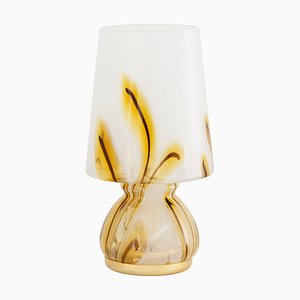 Mushroom Lamp in Murano Glass with Floral Enamels in Amber, Brown & Gold, Italy