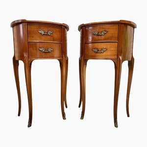 French Walnut Demilune Bedside Tables or Nightstands with 2 Drawers, Set of 2