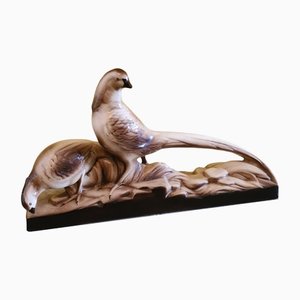 Art Deco French Ceramic Statue of Pheasants, 1920s