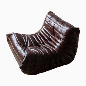 Vintage Togo Lounge Chair in Brown Leather by Michel Ducaroy for Ligne Roset, 1970s