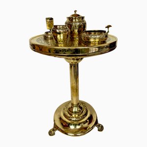 Dutch Smokers Table in Brass with Accessories from KMD-Daalderop, 1930s, Set of 5