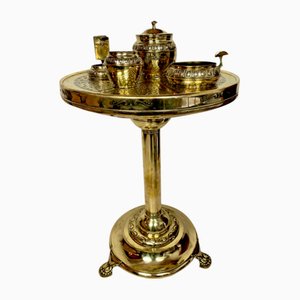 Table de Fumeur Antique en Laiton avec Accessoires de KMD-Daalderop, Pays-Bas, 1930s, Set de 5