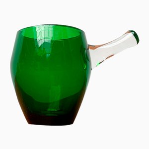 Grüne Mid-Century Glasschale mit Griff, 1960er