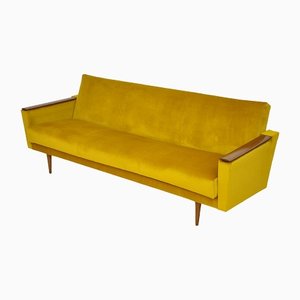 Yellow Velvet Sofa with Fold-Out Function, 1960s