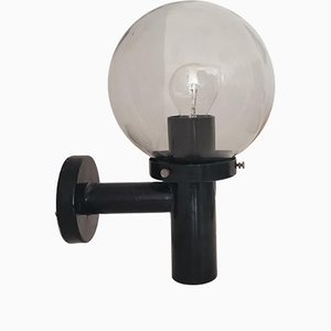 Large Mid-Century Modern Outdoor Wall Sconce Lamp in Black Metal and Smoked Glass, 1960s