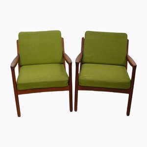 Mid-Century Modern Danish Lounge Chairs in Teak with Green Upholstery from France & Søn, 1950s, Set of 2