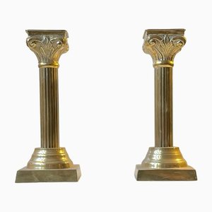 Vintage Corinthian Column Candlesticks in Brass, Set of 2