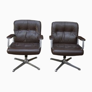 Aluminum & Leather Armchairs, Set of 2