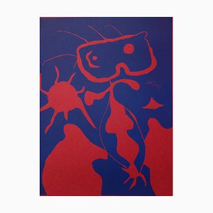 Joan Miro, Homme au soleil rouge, 1959, Linogravure originale