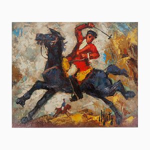 Henry Maurice Danty, Cheval, Le Joueur de Polo, 20ème Siècle, Huile sur Toile