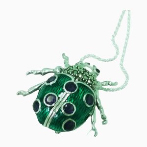 Ladybug Pendant or Brooch in Silver with Enamel, Amethyst, and Marcasite
