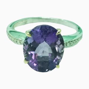 Ring in Gold and Silver with Amethyst and Diamond