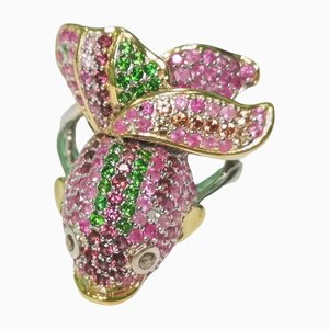 Ring with Ruby, Pink Sapphire & Green Garnet