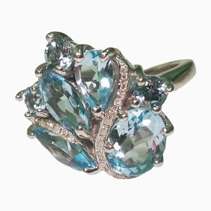 Ring in Gold and Silver with Blue Topaz and Diamond