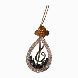 Pendant in Gold and Silver with Sapphire and Multicolored Stones