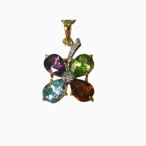Pendant in Yellow Gold with Natural Gemstones and Diamond