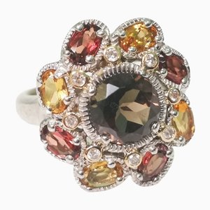 Ring in Gold and Silver with Semi-Precious Stones and Diamonds