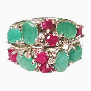 Ring in Gold and Silver with Ruby, Emeralds & Diamonds