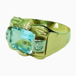 Vintage Aquamarine Ring with Diamonds