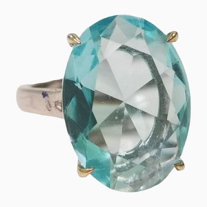 Ring in Gold and Silver with Blue Topaz and Diamonds