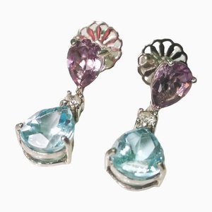 Earrings in Gold and Silver with Topaz and Amethyst, Set of 2