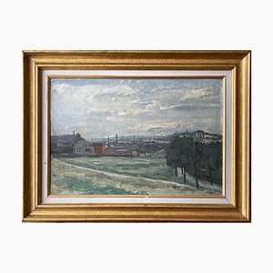 Albert Quizet, Vista de los suburbios de París, 1930, óleo sobre lienzo, enmarcado