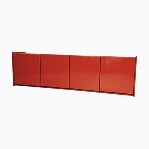Mid-Century Modern Italian Red Lacquered Sideboard in Solid Wood, 1980s