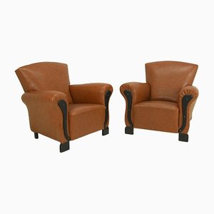 Art Deco Synthetic Leather Club Chairs, Set of 2