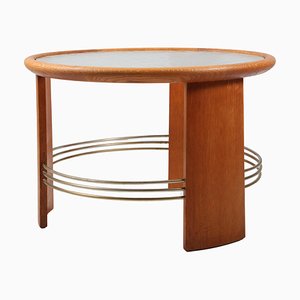 Danish Art Deco Coffee Table in Oak Glass and Metal, 1940s