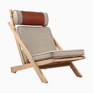 Lounge Chair in Beech Canvas and Leather by Hans J. Wegner, 1960s