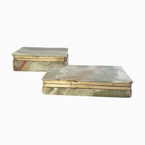 Mid Century Italian Onyx Marble Boxes, Set of 2