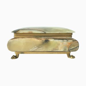 Large Italian Green Onyx Marble Box with Lion Feet