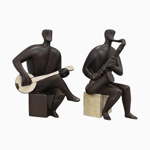 Statuette di musicisti in ceramica, Cecoslovacchia, anni '70