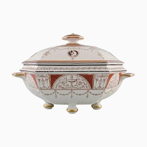 Antique English Lidded Tureen in Hand-Painted Porcelain