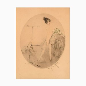 Louis Icart, Young Woman with Cockatoo, 1930s, Etching on Paper, Framed