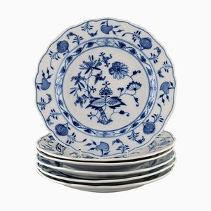 Antique Meissen Blue Onion Dinner Plates in Hand-Painted Porcelain, Set of 6