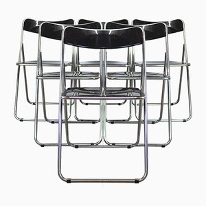 Folding Chairs in Black and Chrome, 1970s, Set of 6