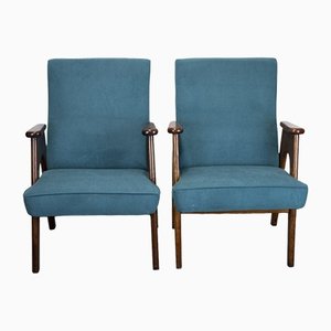 Mid-Century Turquoise Corduroy Armchairs, 1950s, Set of 2