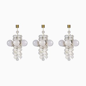 Chandelier with Brass Fixture and Hand-Blowed Glass Globes, Set of 3