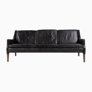 Danish Three-Seat Sofa in Black Leather by Georg Thams, 1970s
