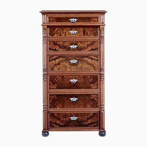 Tall Antique Chest of Drawers in Burr Walnut