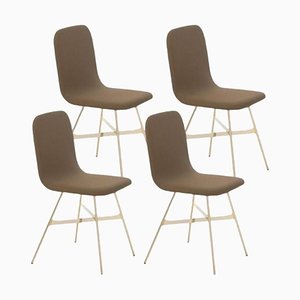 Tria Gold Upholstered Walnut Dining Chairs by Colé Italia, Set of 4