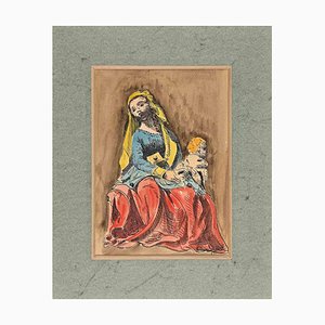 Femme avec Enfant, Dessin Original, Mid 20th-Century