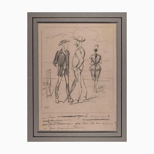 Alfred Grevin, The Swimmers on the Beach, Original Drawing, Late 19th-Century