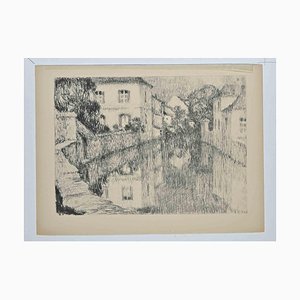 Lithographie Henri Le Sidaner, Maisons sur la Rivière, Début 20ème Siècle