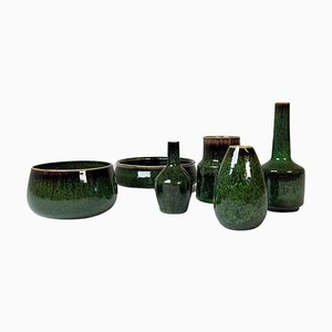 Mid-Century Swedish Green Ceramic Vases by Carl-Harry Stålhane for Rörstrand, Set of 6