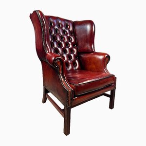 Antique Leather Library Fireside Wingback Armchair